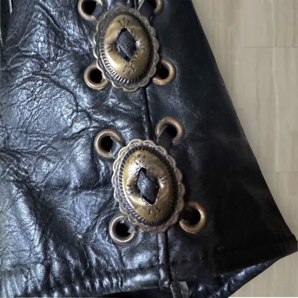 Vintage Park V Black Leather Fringe Jacket Embroidered Roses & Daggers 10 - Picture 9 of 9
